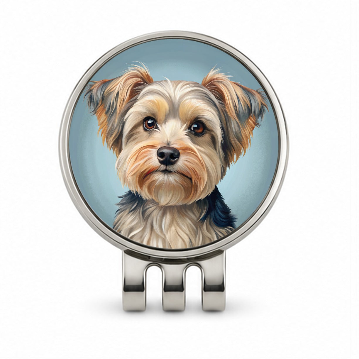 Morkie Dog Illustration Golf Hat Clip with Ball Marker