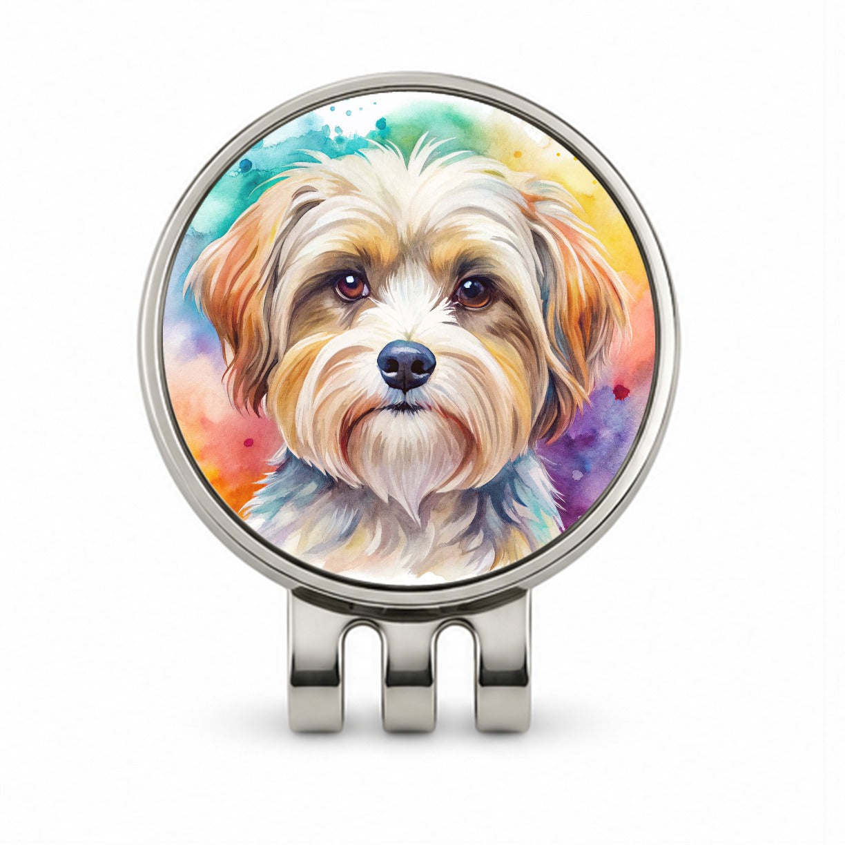 Morkie Dog Watercolor Style Golf Hat Clip with Ball Marker