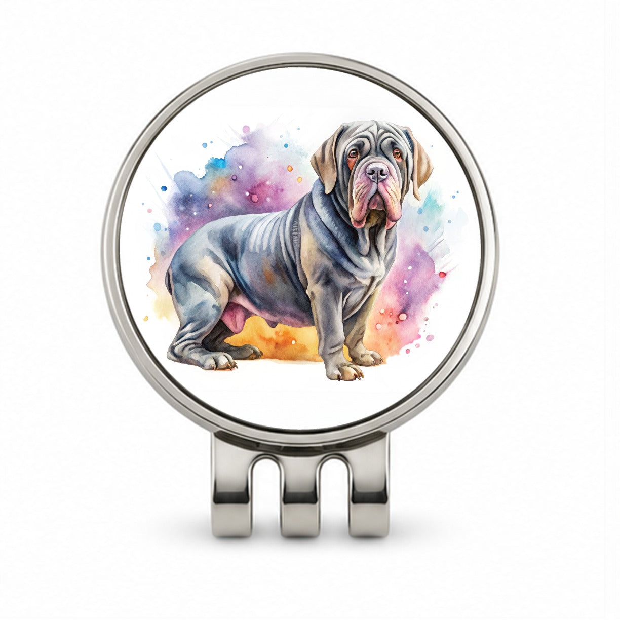 Neapolitan Mastiff Dog Watercolor Style Golf Hat Clip with Ball Marker