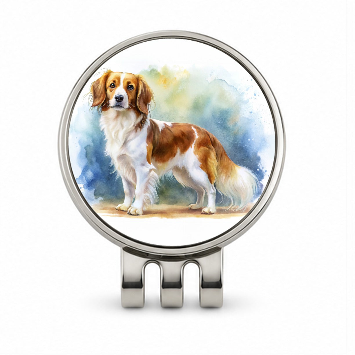 Nederlandse Kooikerhondje Dog Watercolor Style Golf Hat Clip with Ball Marker