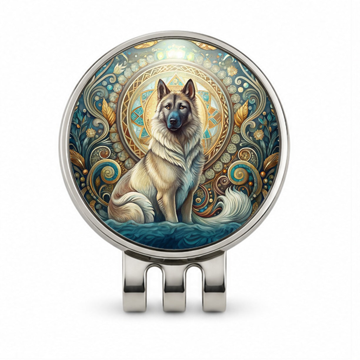 Norwegian Elkhound Dog Art Nouveau Golf Hat Clip with Ball Marker