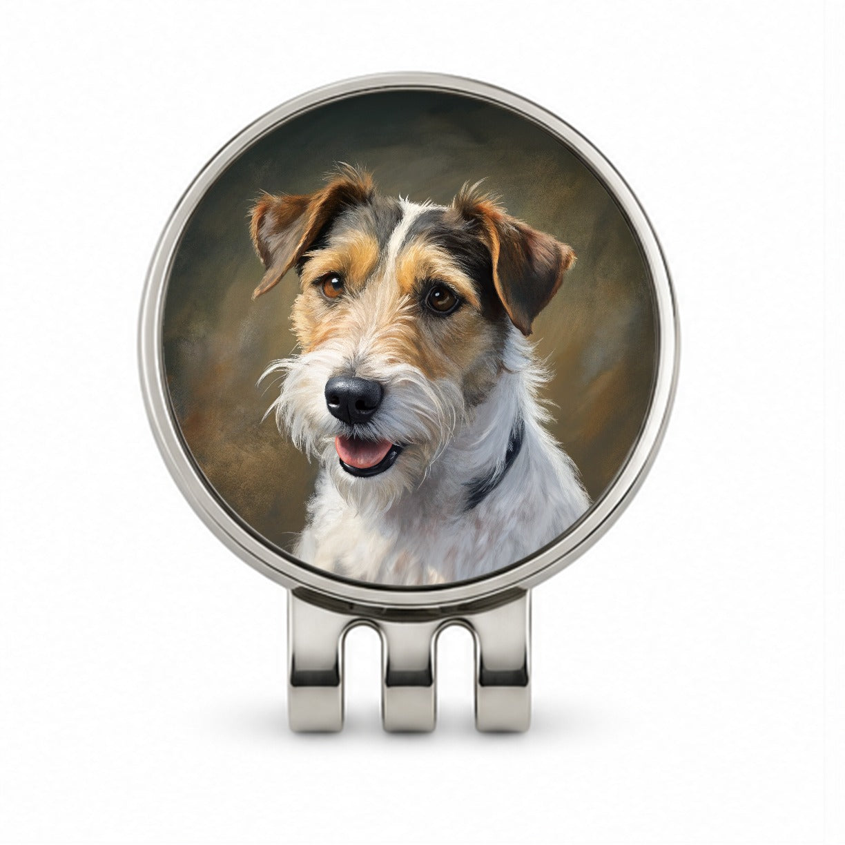 Parson Russell Terrier Dog Illustration Golf Hat Clip with Ball Marker