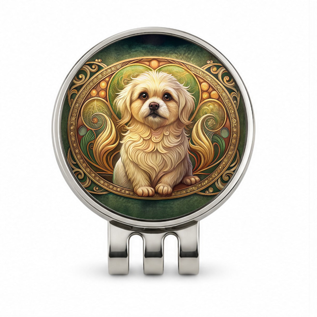 Pekapoo Dog Art Nouveau Golf Hat Clip with Ball Marker