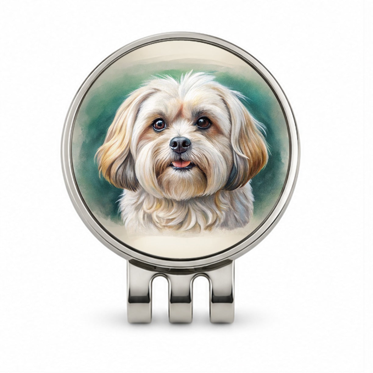 Pekapoo Dog Illustration Golf Hat Clip with Ball Marker