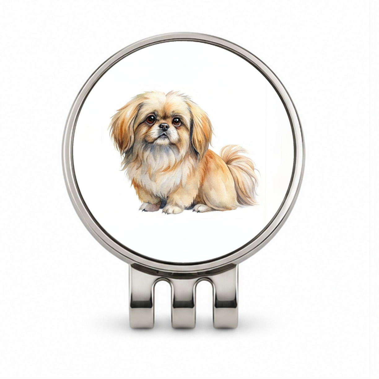 Pekapoo Dog Watercolor Style Golf Hat Clip with Ball Marker