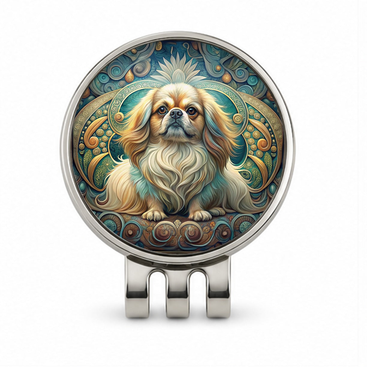 Pekingese Dog Art Nouveau Golf Hat Clip with Ball Marker