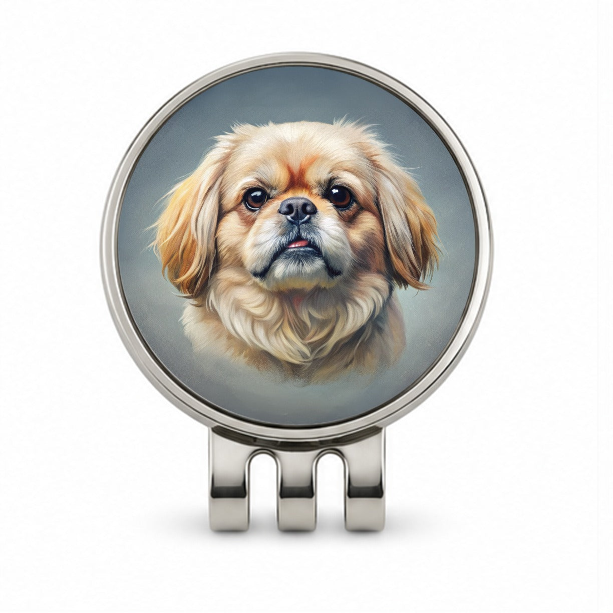 Pekingese Dog Illustration Golf Hat Clip with Ball Marker