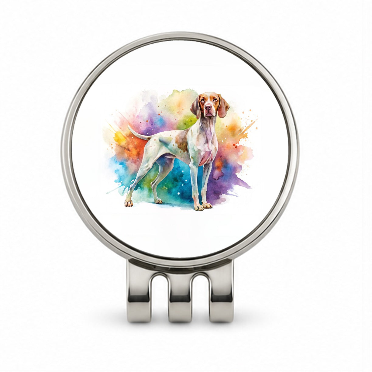 Pointer Dog Watercolor Style Golf Hat Clip with Ball Marker