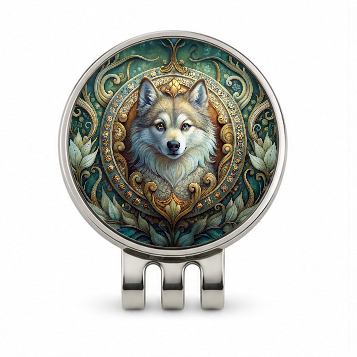 Pomsky Dog Art Nouveau Golf Hat Clip with Ball Marker