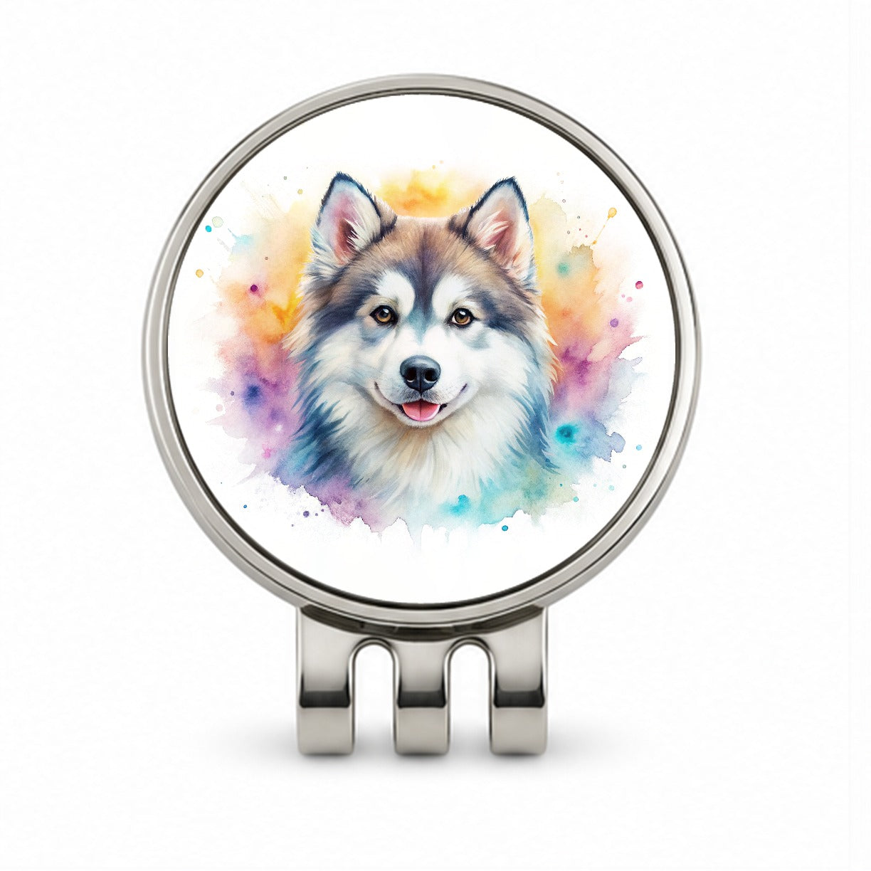 Pomsky Dog Watercolor Style Golf Hat Clip with Ball Marker