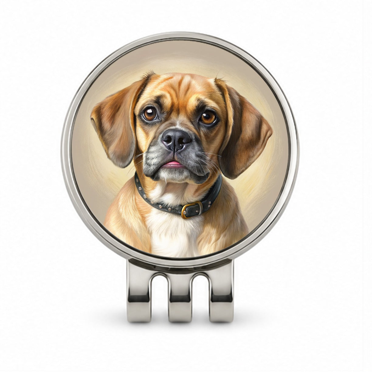 Puggle Dog Illustration Golf Hat Clip with Ball Marker