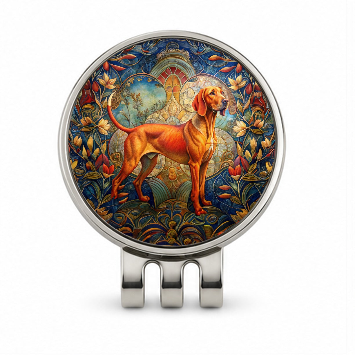 Redbone Coonhound Dog Art Nouveau Golf Hat Clip with Ball Marker
