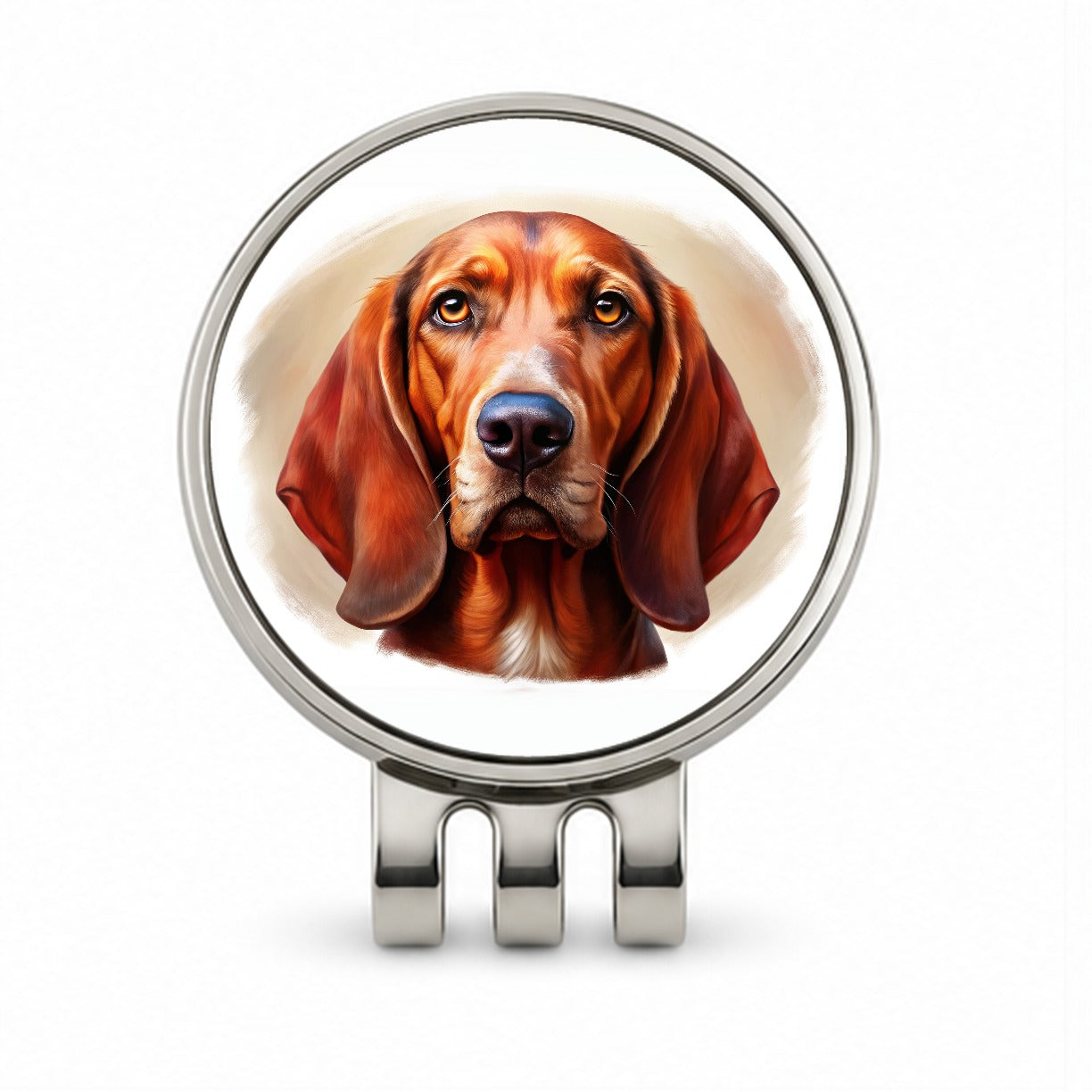 Redbone Coonhound Dog Illustration Golf Hat Clip with Ball Marker
