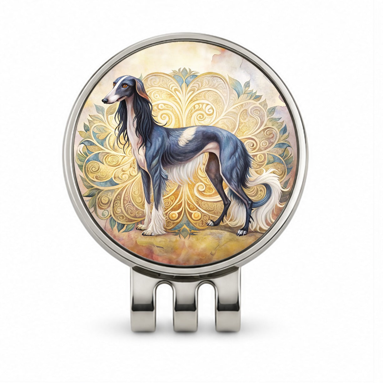 Saluki Dog Art Nouveau Golf Hat Clip with Ball Marker
