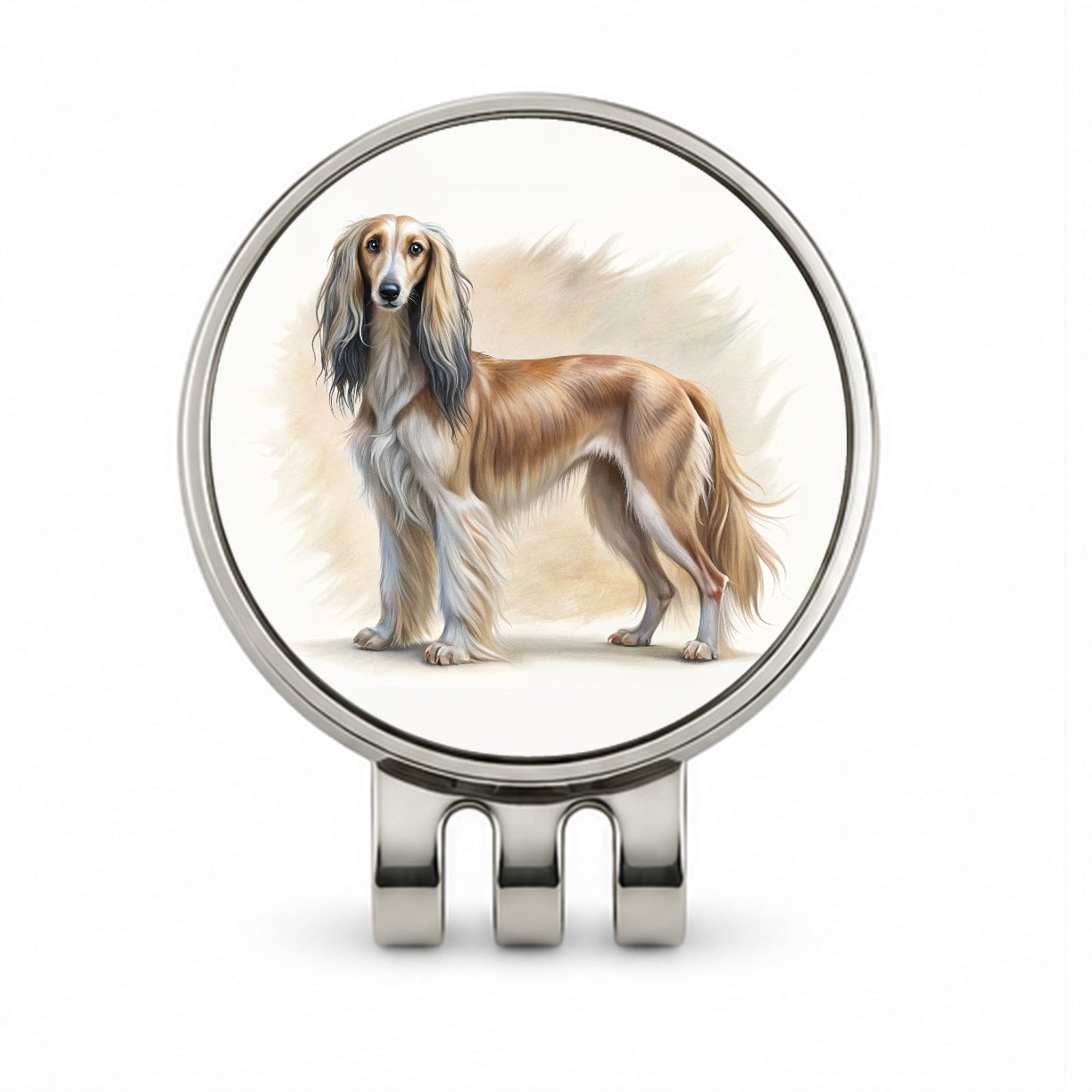 Saluki Dog Illustration Golf Hat Clip with Ball Marker