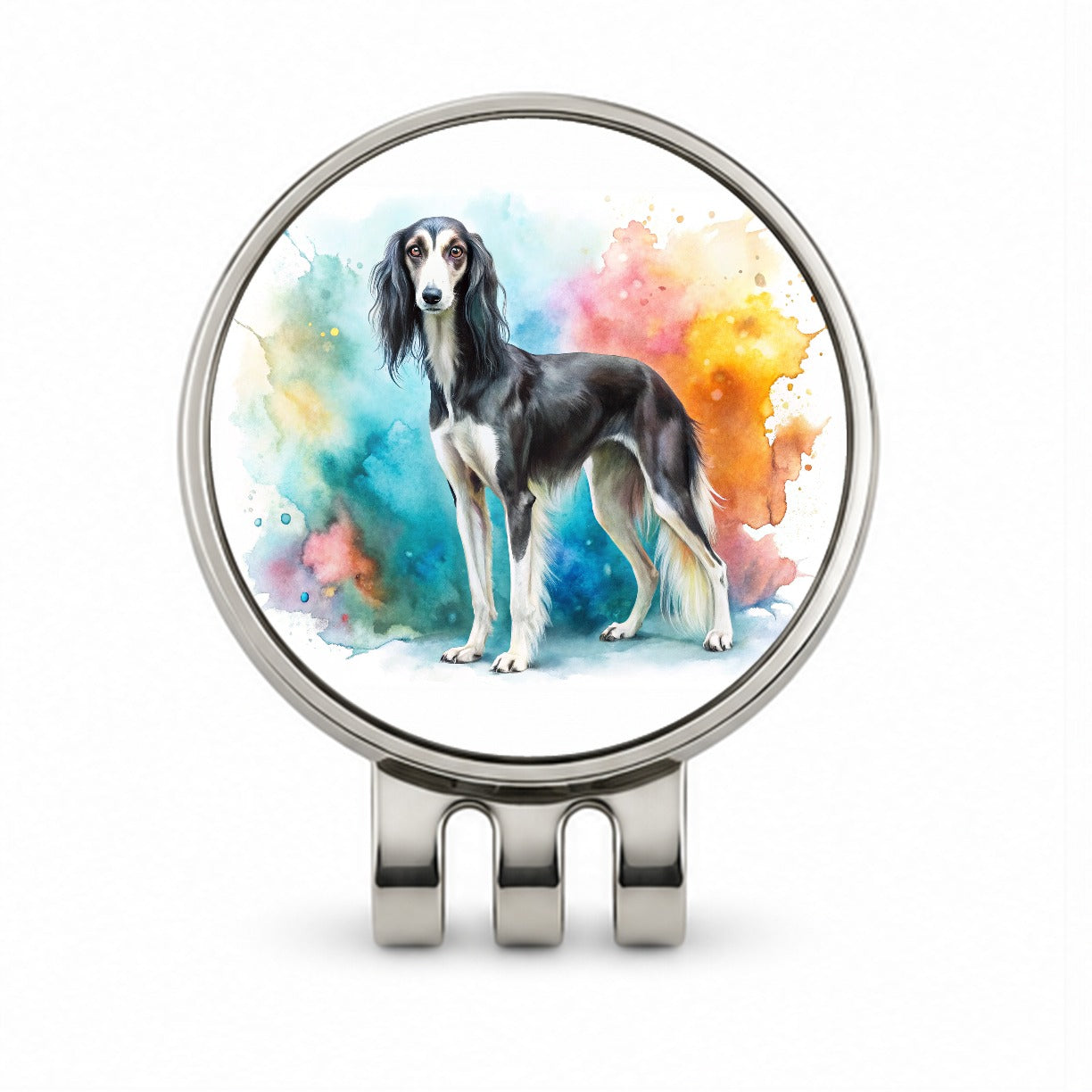 Saluki Dog Watercolor Style Golf Hat Clip with Ball Marker