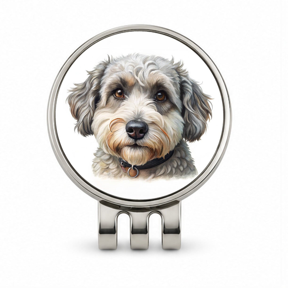 Schnoodle Dog Illustration Golf Hat Clip with Ball Marker