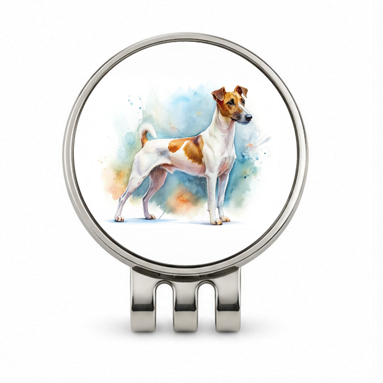 Smooth Fox Terrier Dog Watercolor Style Golf Hat Clip with Ball Marker