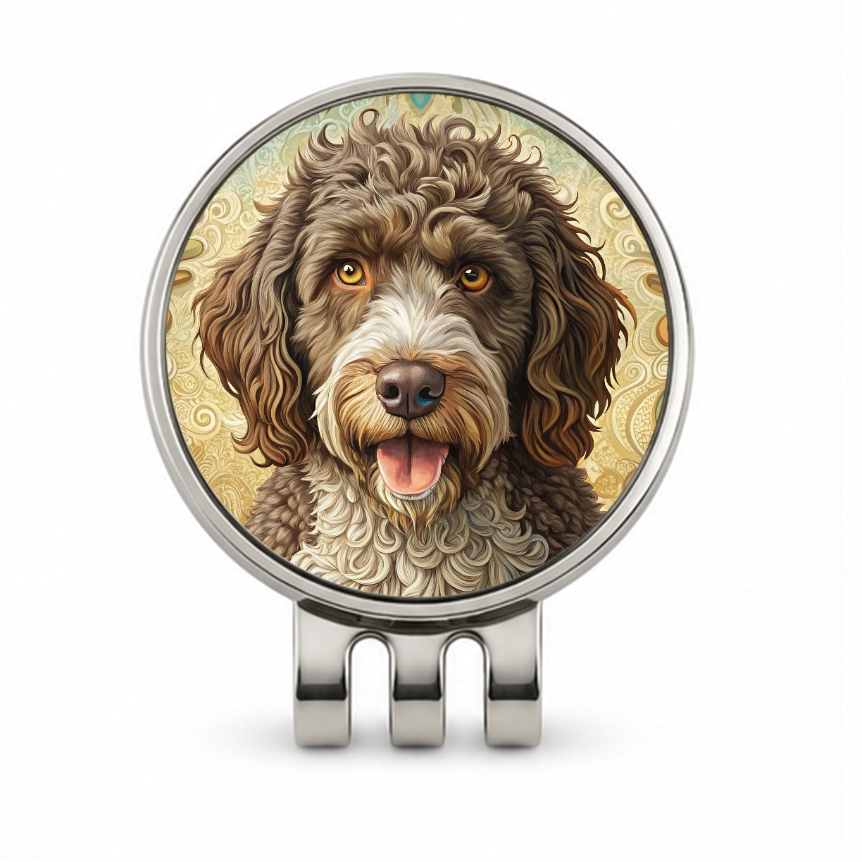 Spanish Water Dog Art Nouveau Golf Hat Clip with Ball Marker