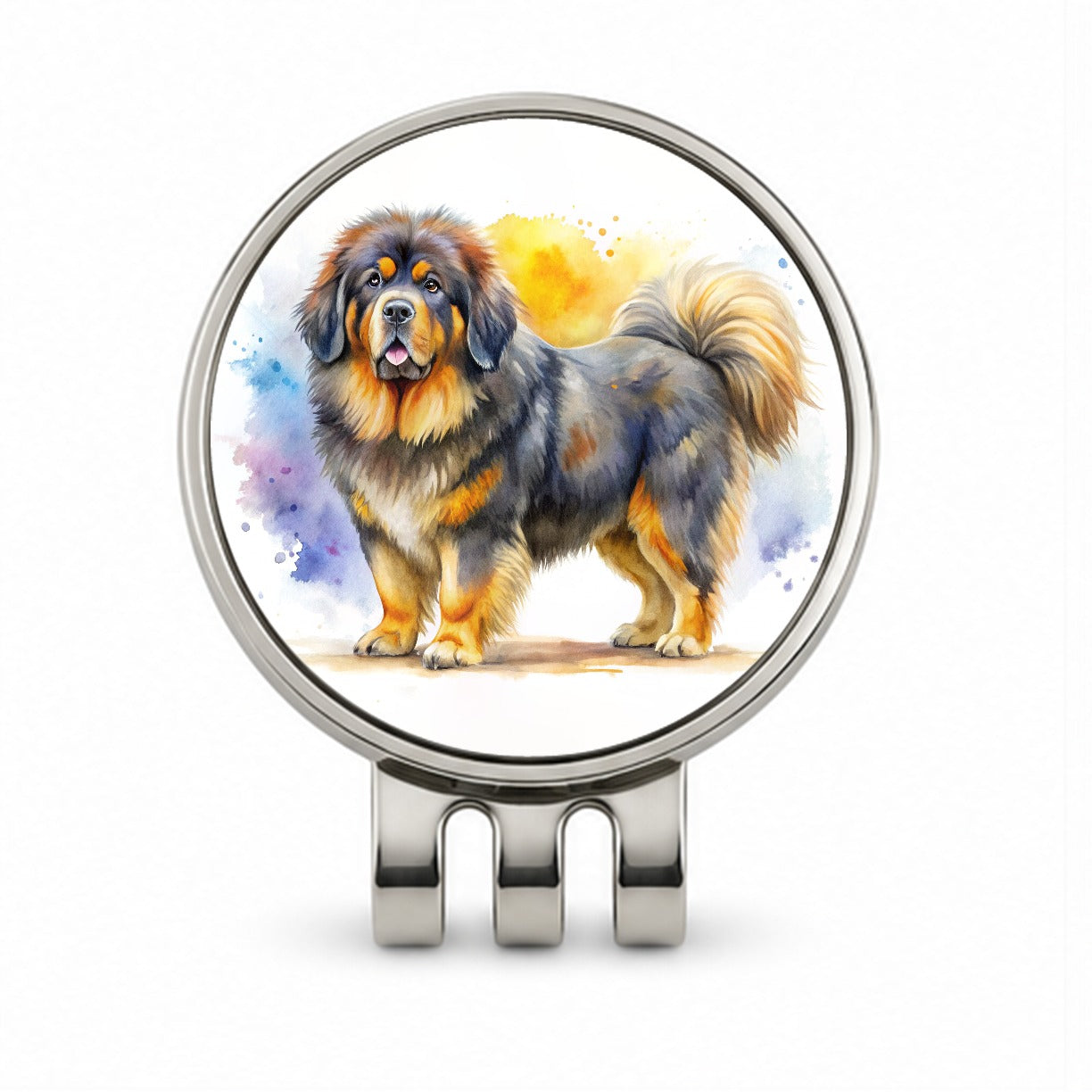 Tibetan Mastiff Dog Watercolor Style Golf Hat Clip with Ball Marker