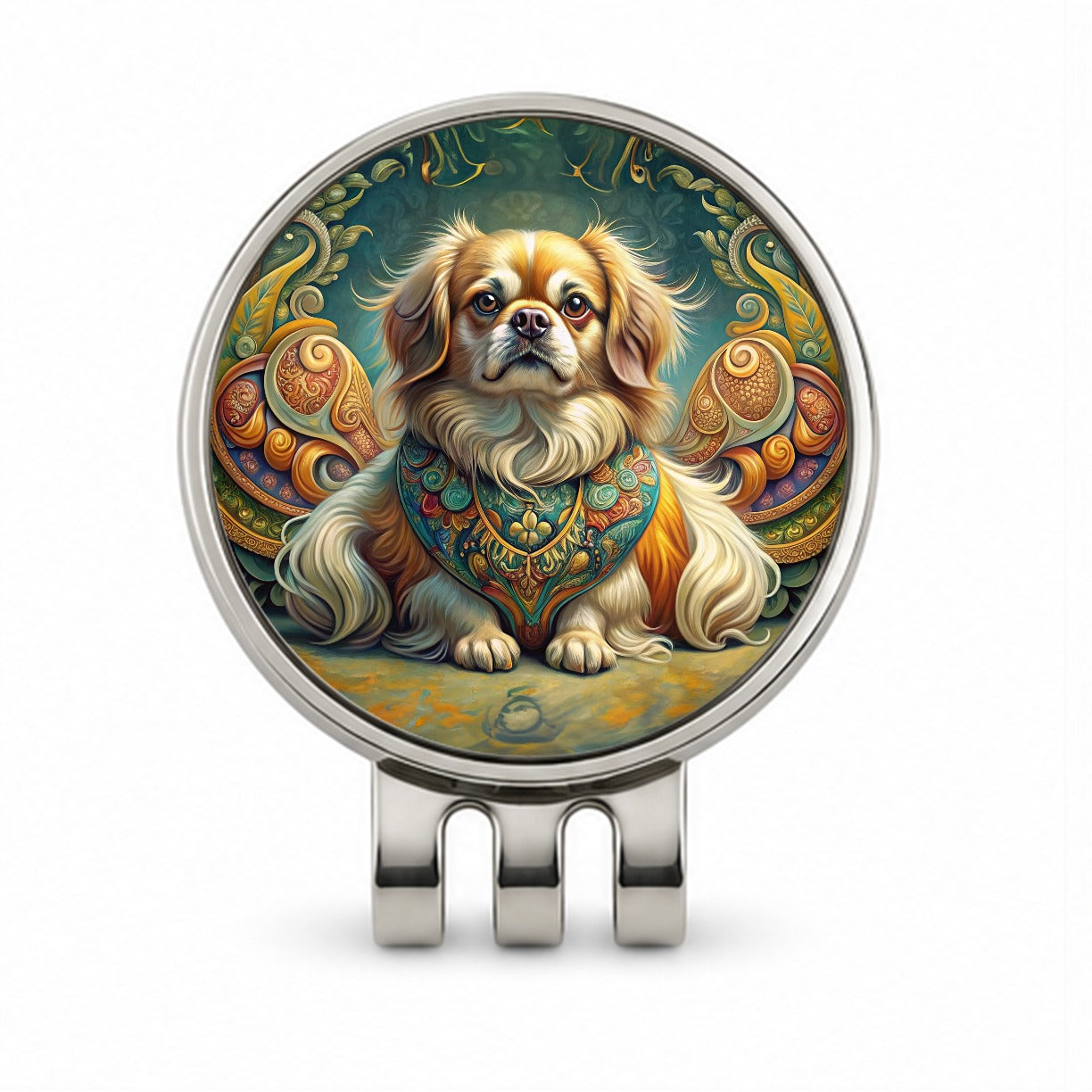 Tibetan Spaniel Dog Art Nouveau Golf Hat Clip with Ball Marker