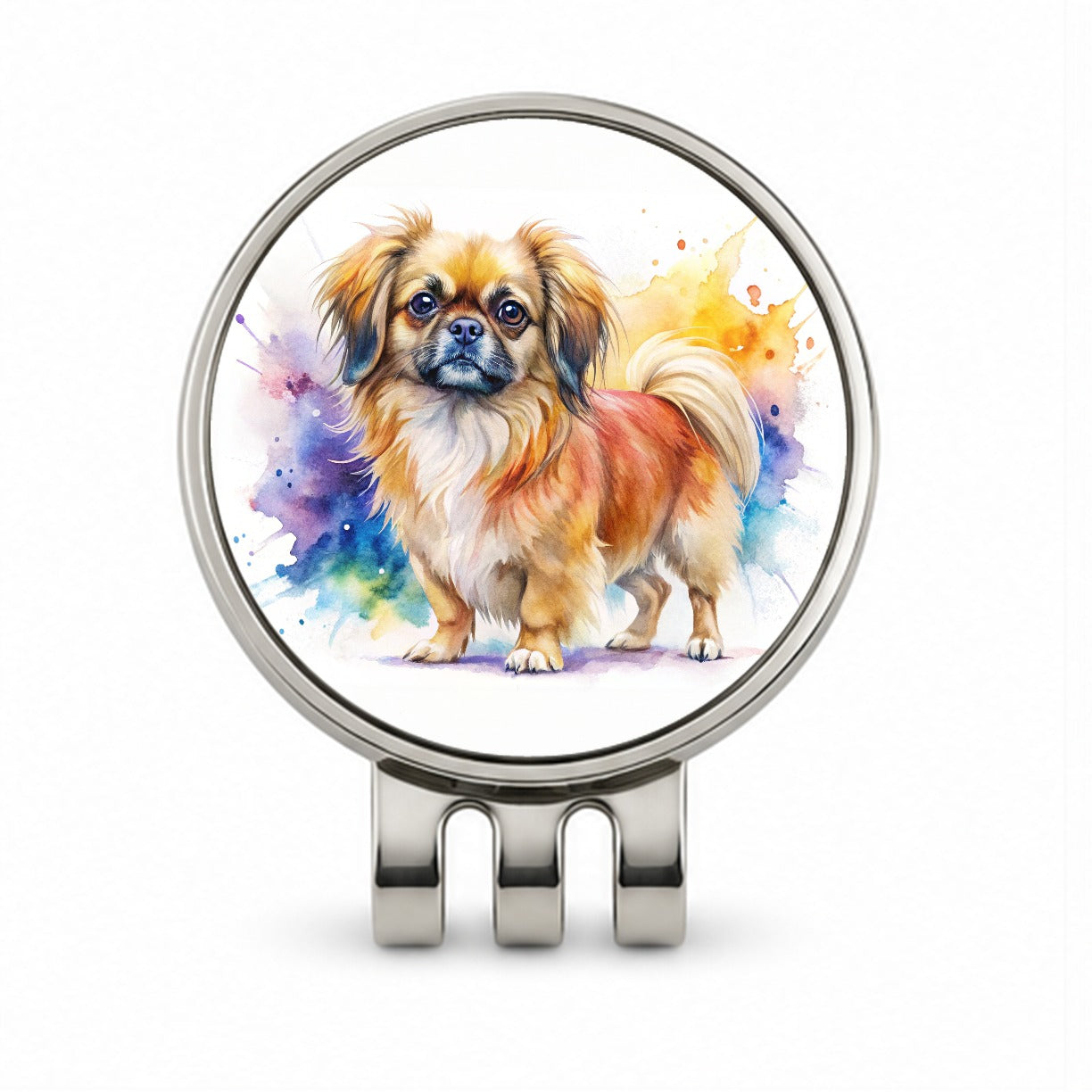 Tibetan Spaniel Dog Watercolor Style Golf Hat Clip with Ball Marker