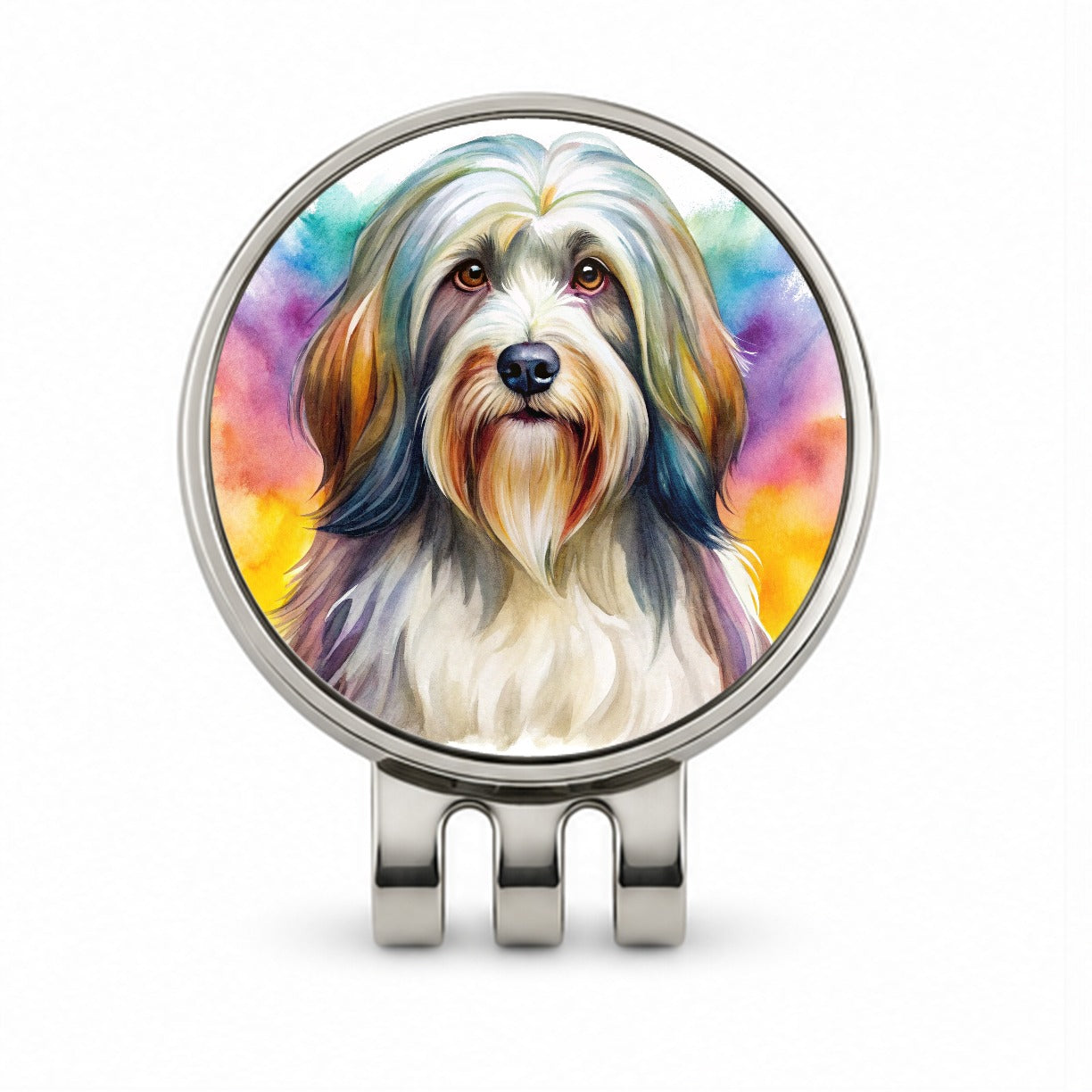 Tibetan Terrier Dog Watercolor Style Golf Hat Clip with Ball Marker
