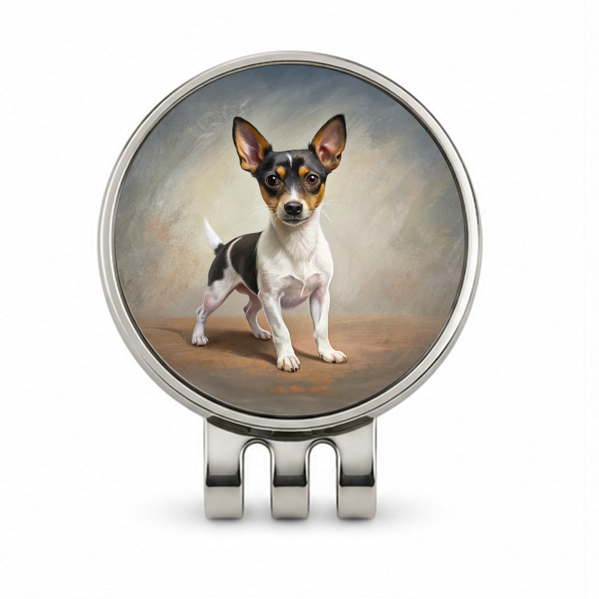 Toy Fox Terrier Dog Illustration Golf Hat Clip with Ball Marker