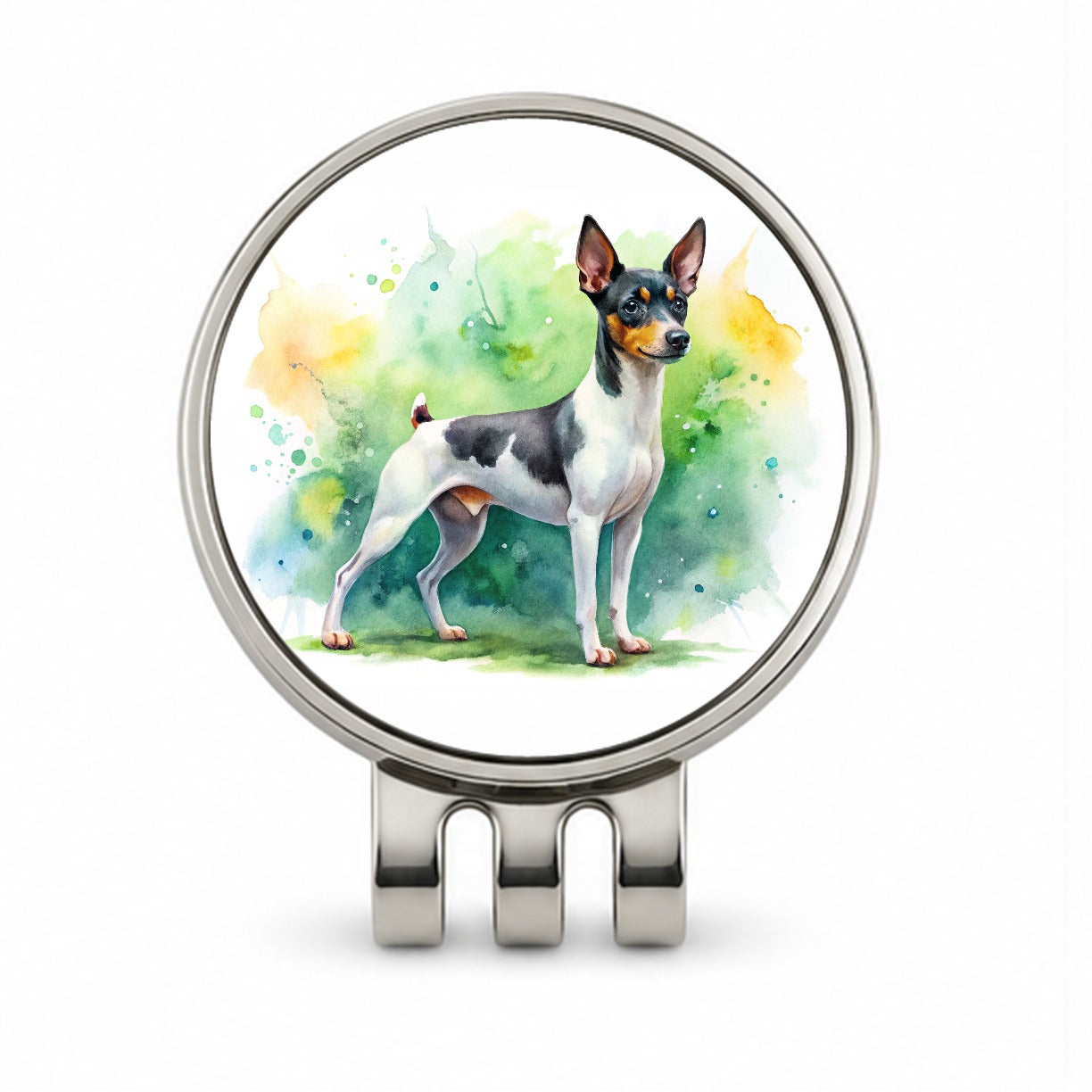 Toy Fox Terrier Dog Watercolor Style Golf Hat Clip with Ball Marker