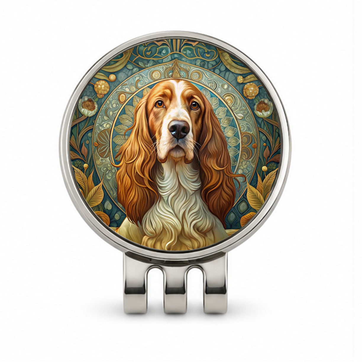 Welsh Springer Spaniel Dog Art Nouveau Golf Hat Clip with Ball Marker
