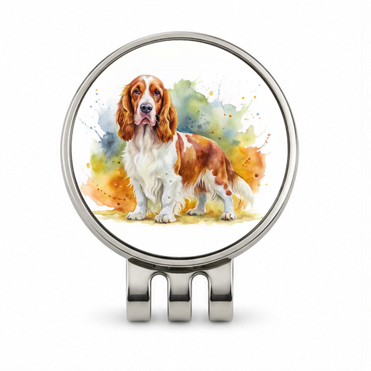 Welsh Springer Spaniel Dog Watercolor Style Golf Hat Clip with Ball Marker