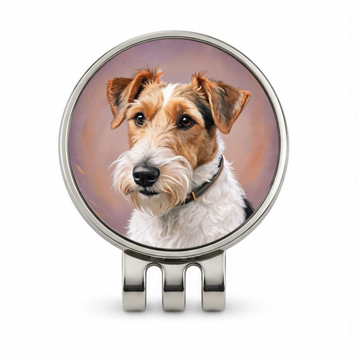 Wire Fox Terrier Dog Illustration Golf Hat Clip with Ball Marker