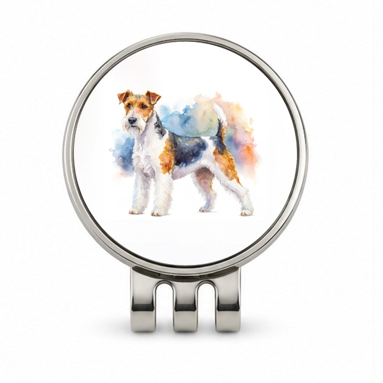 Wire Fox Terrier Dog Watercolor Style Golf Hat Clip with Ball Marker