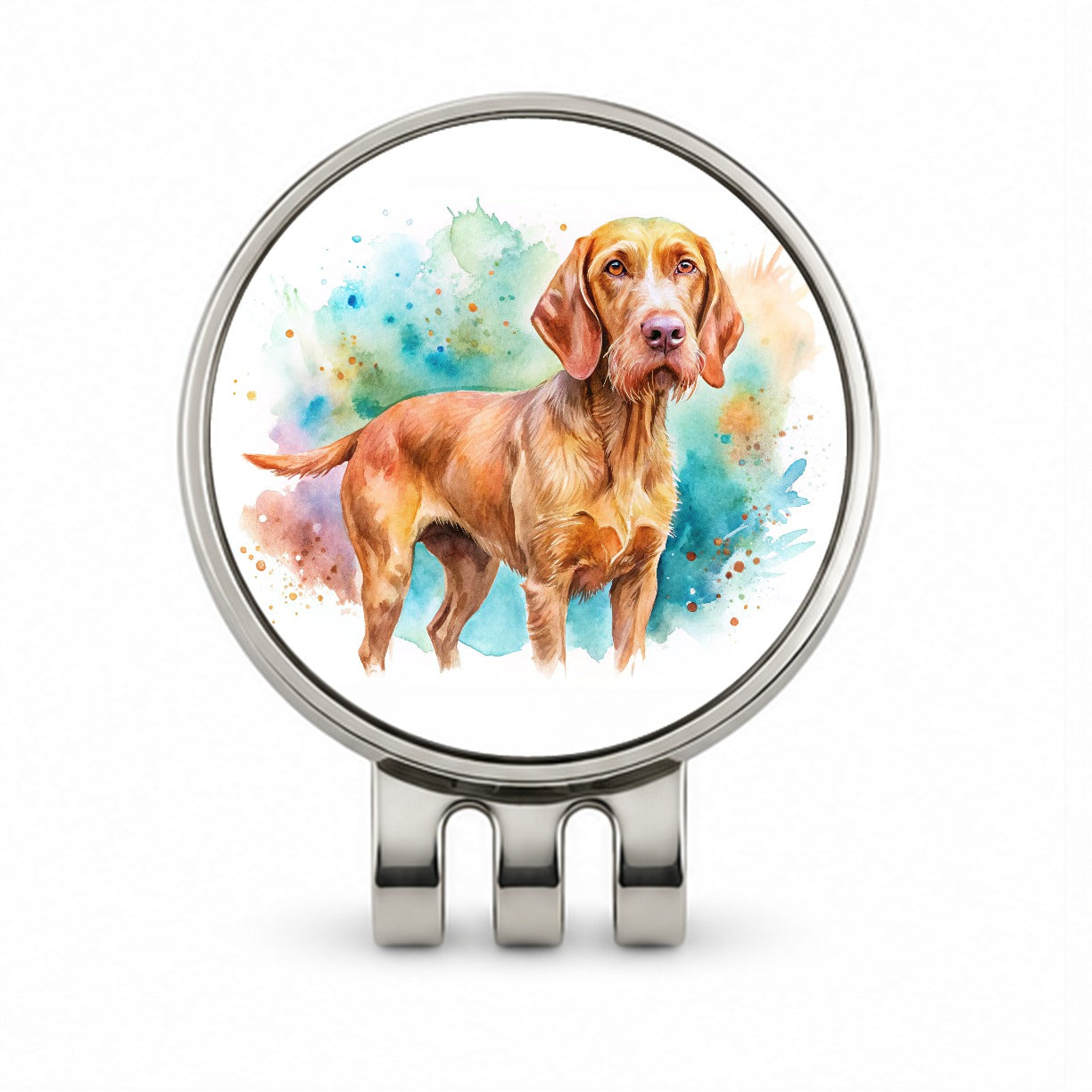 Wirehaired Vizsla Dog Watercolor Style Golf Hat Clip with Ball Marker