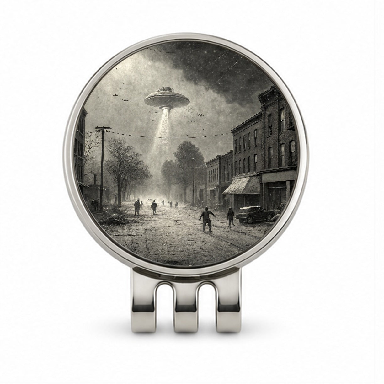 Alien Invasion Found Footage Black and White Golf Hat Clip with Ball Marker