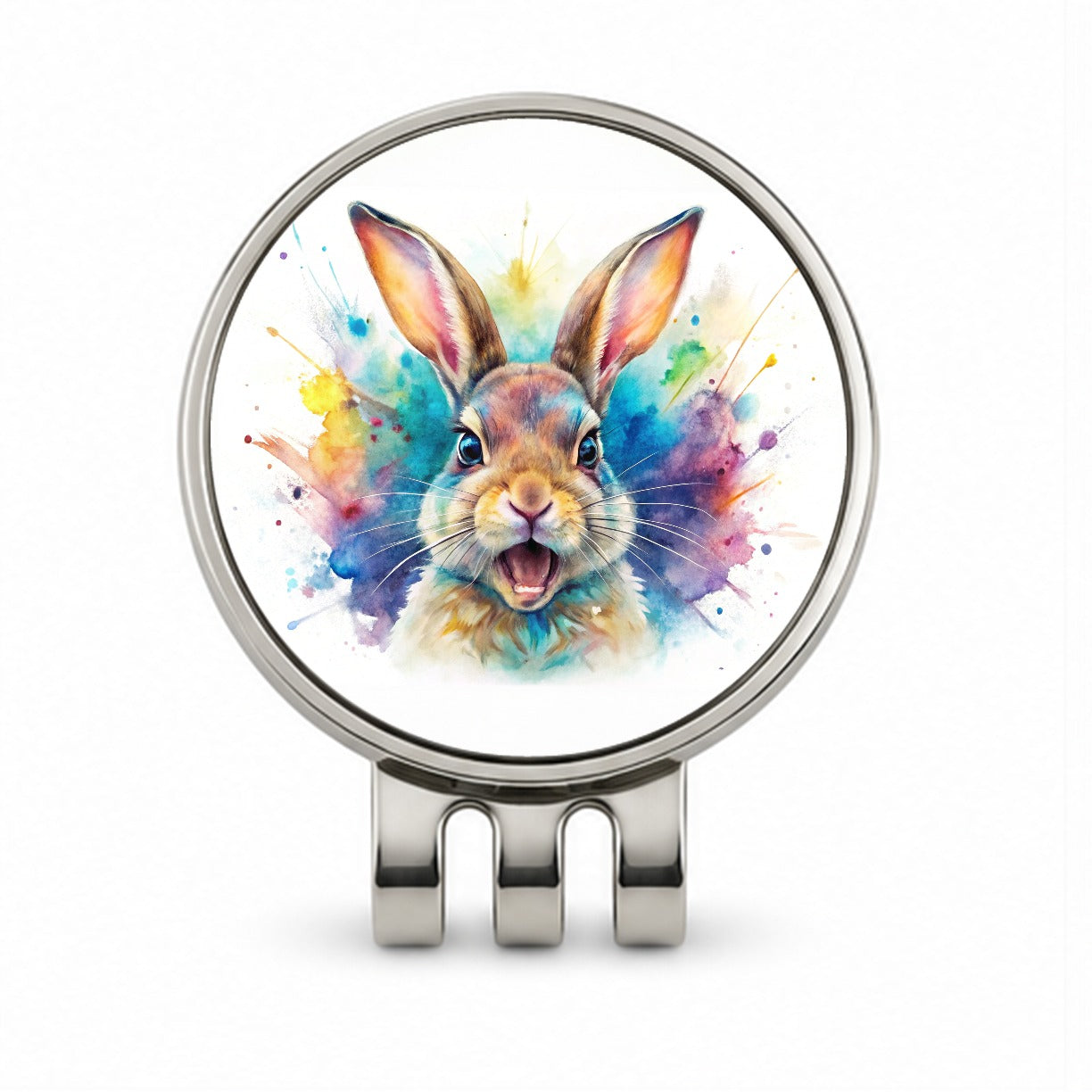 Angry Rabbit Bunny Watercolor Golf Hat Clip with Ball Marker