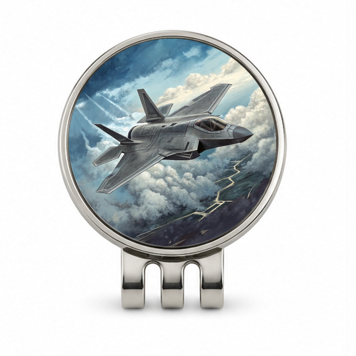 F-35 in Cloudy Sky US Air Force Navy Marines Plane Golf Hat Clip with Ball Marker