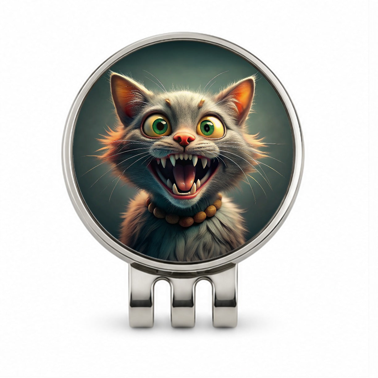 Funny Crazy Cat Golf Hat Clip with Ball Marker