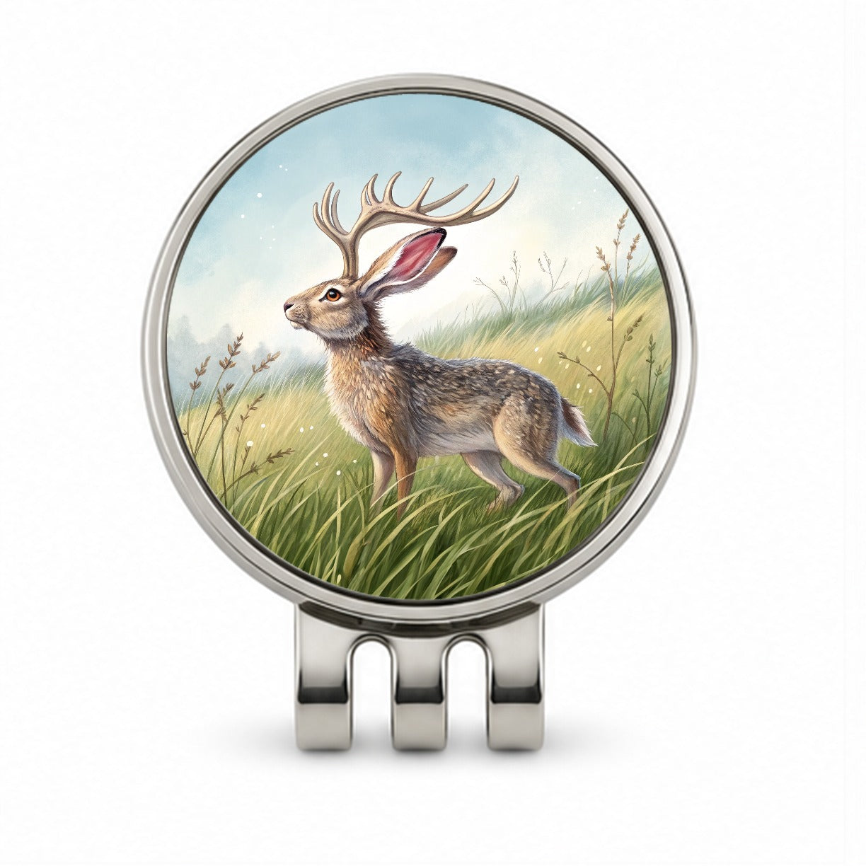 Jackalope Illustration Golf Hat Clip with Ball Marker
