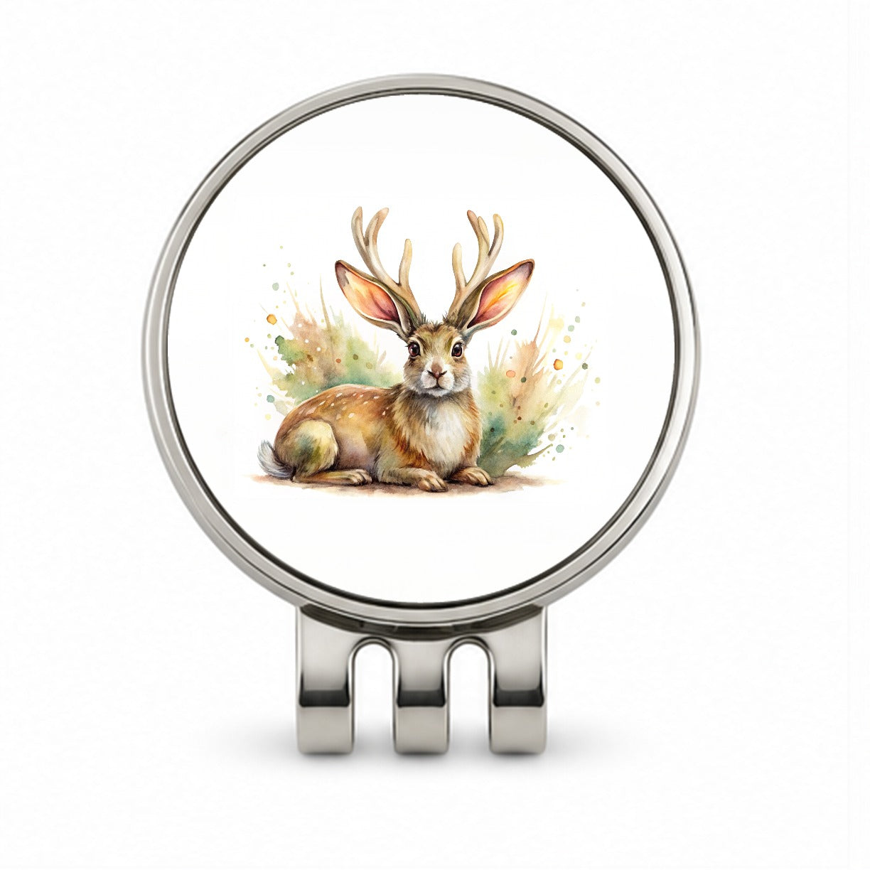 Jackalope Watercolor Golf Hat Clip with Ball Marker