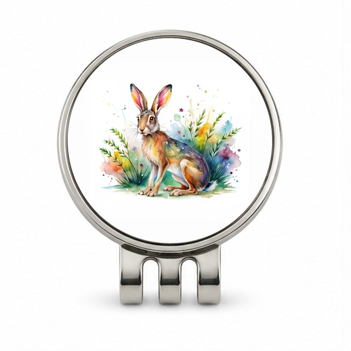 Jackrabbit Watercolor Golf Hat Clip with Ball Marker