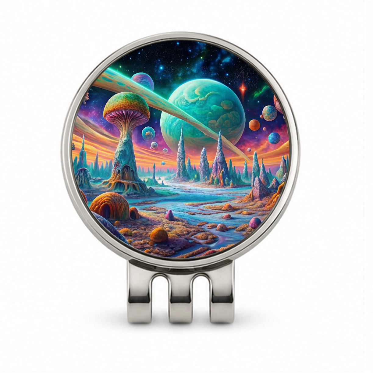 Psychedelic Alien Planet Vibrant Colors Golf Hat Clip with Ball Marker