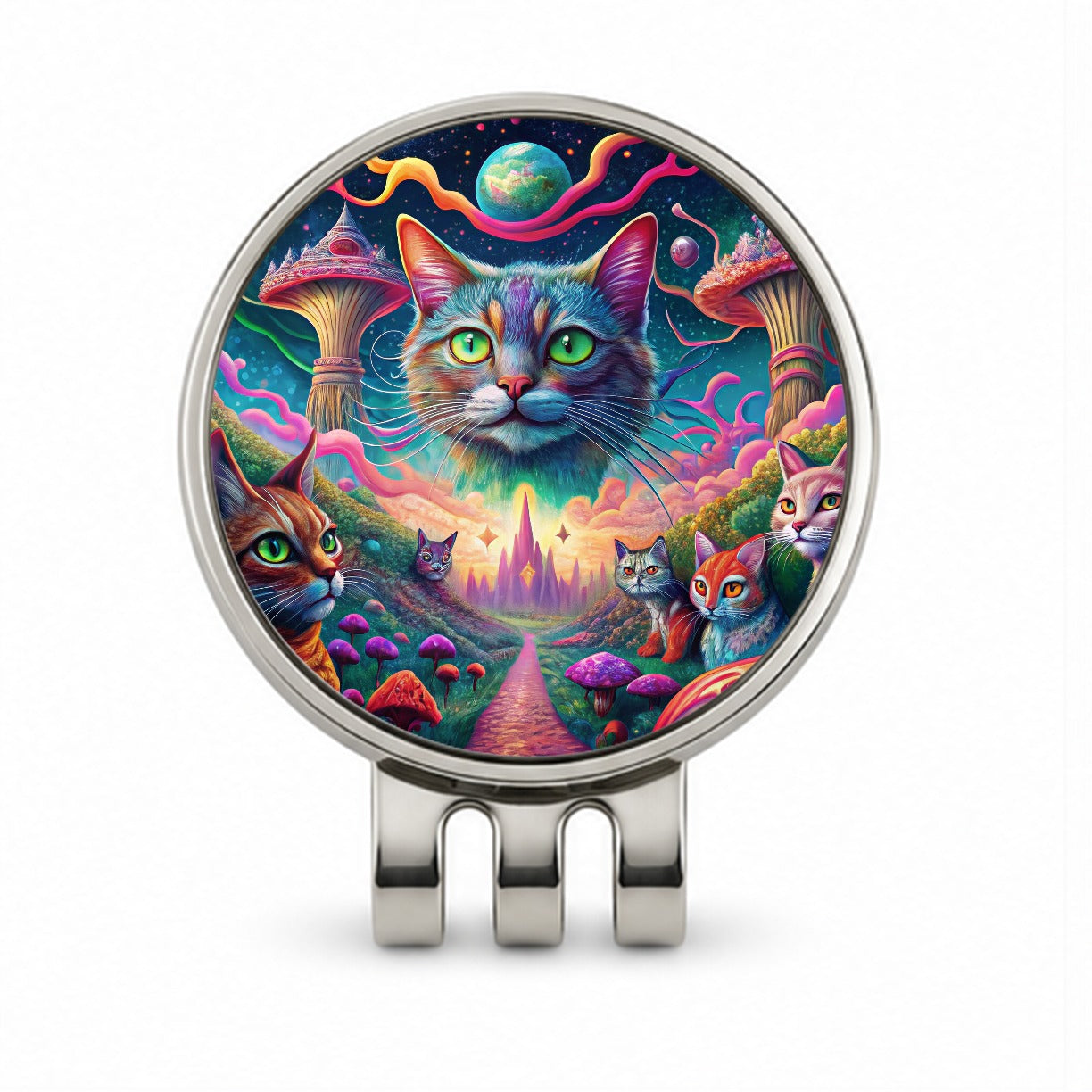 Psychedelic Cats Vibrant Colors Golf Hat Clip with Ball Marker