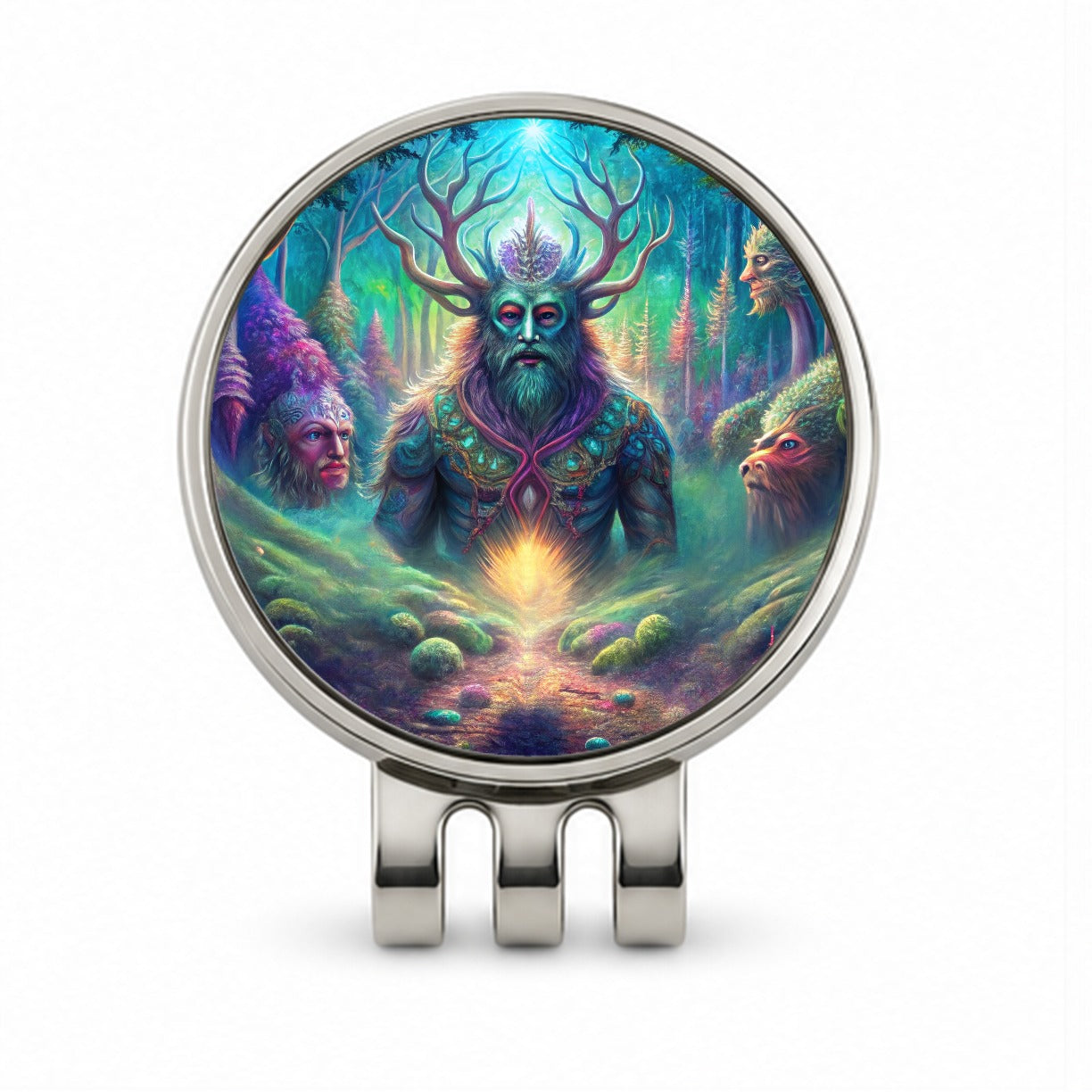 Psychedelic Forest Spirits Vibrant Colors Golf Hat Clip with Ball Marker