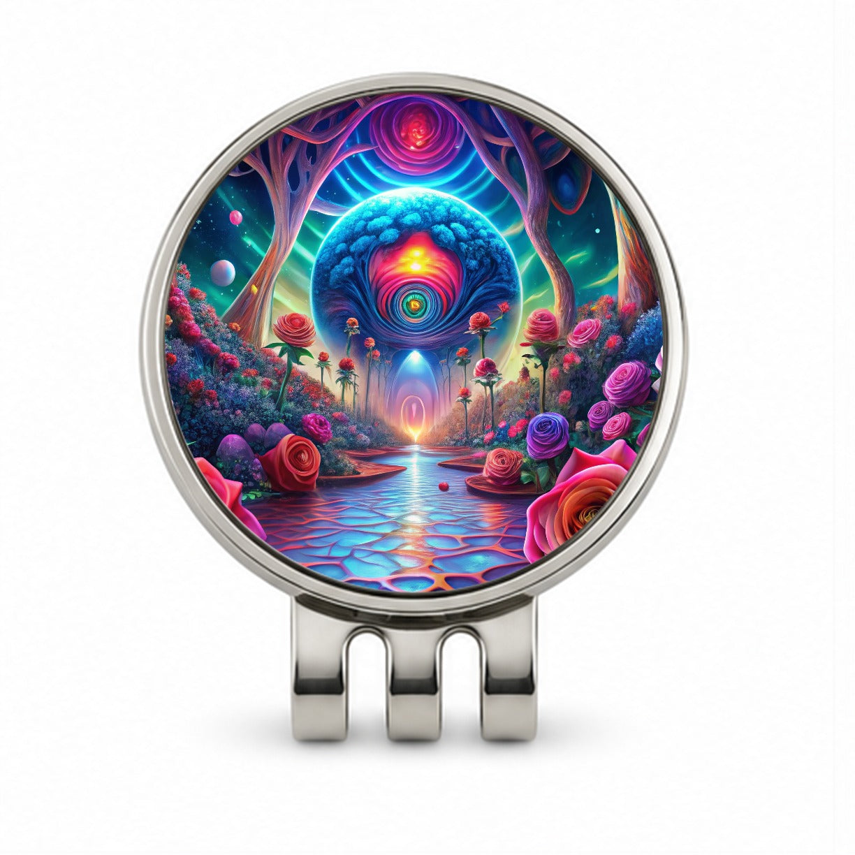 Psychedelic Lots of Colorful Roses Design Golf Hat Clip with Ball Marker
