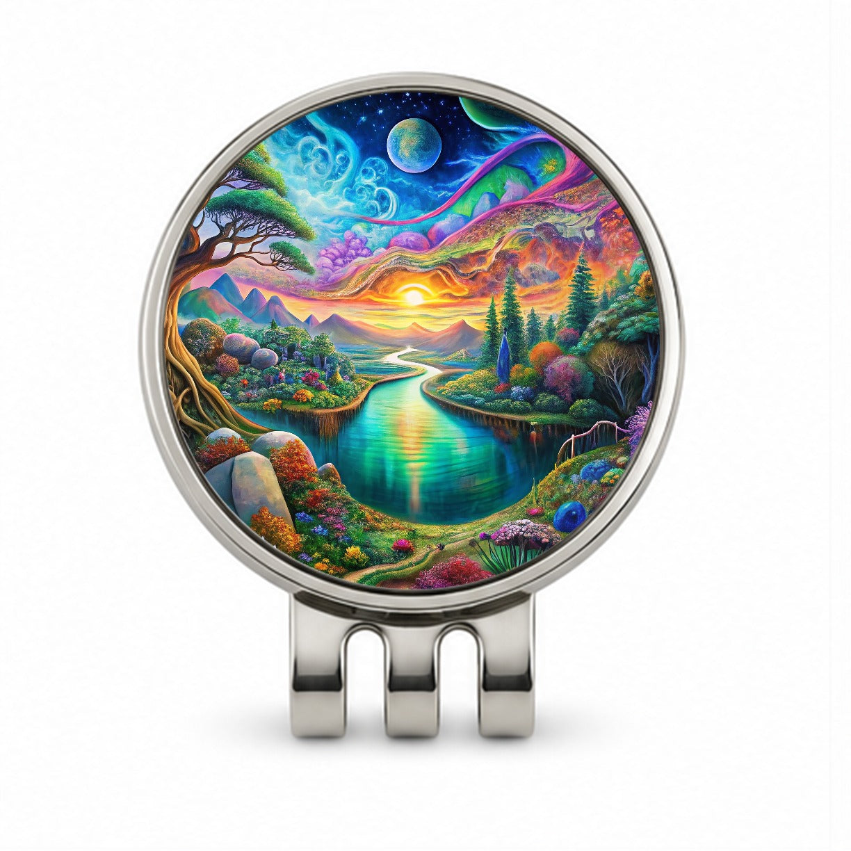 Psychedelic Nature Lake Vibrant Colors Golf Hat Clip with Ball Marker