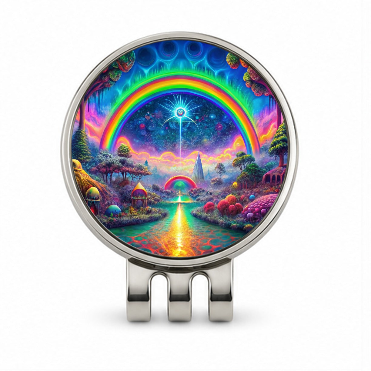 Psychedelic Rainbow Scene Golf Hat Clip with Ball Marker