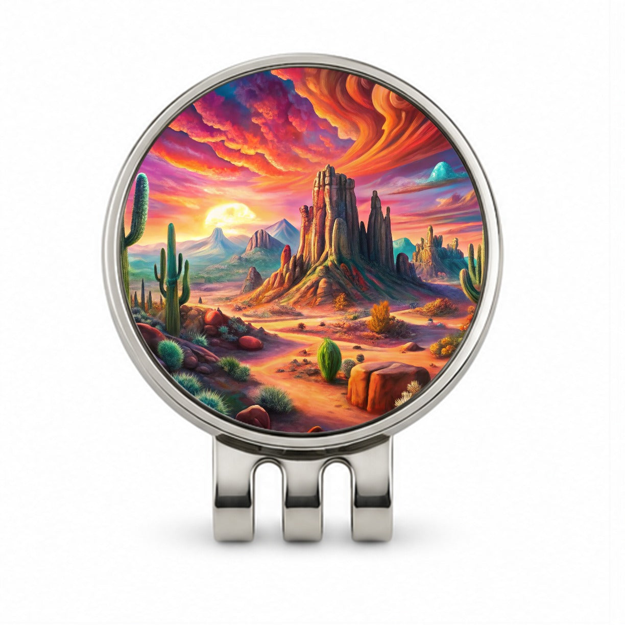 Psychedelic Southwest Desert Scene Golf Hat Clip with Ball Marker