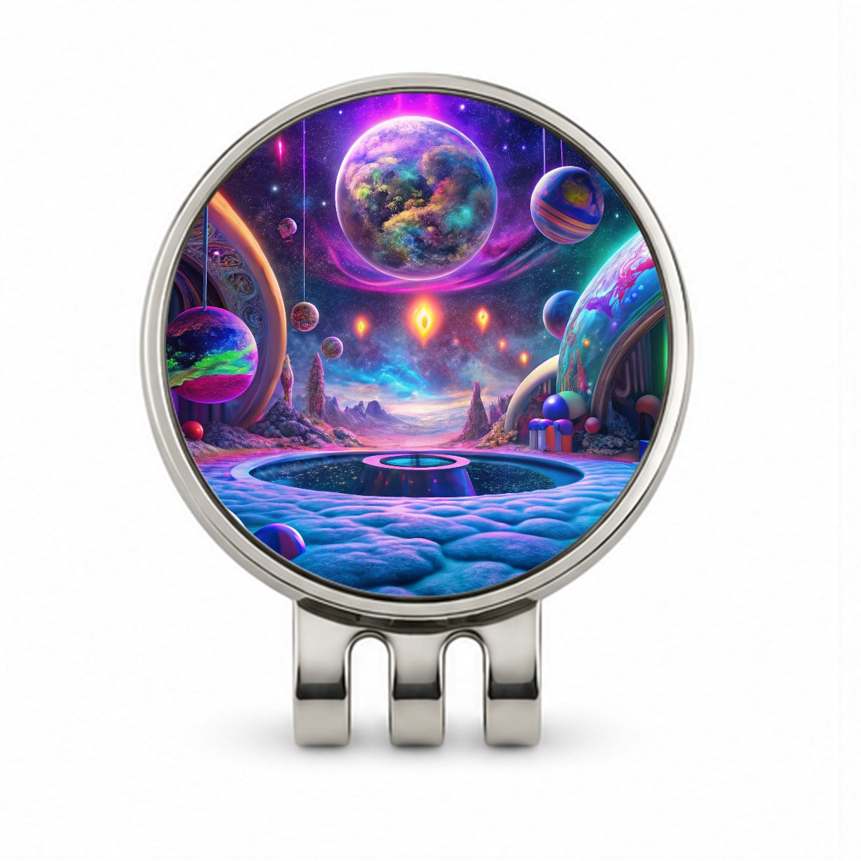 Psychedelic Space Planets Design Golf Hat Clip with Ball Marker