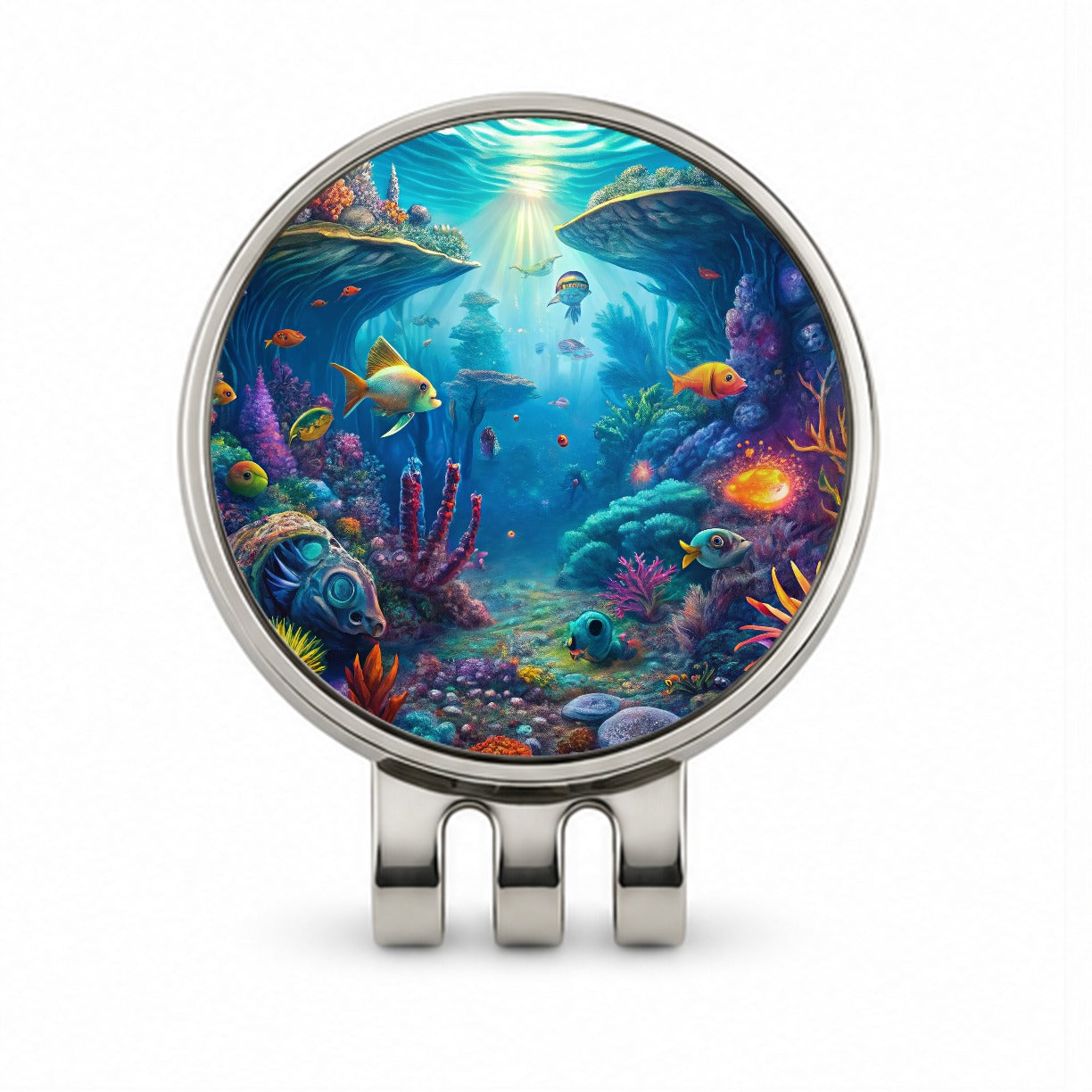 Psychedelic Underwater Ocean Scene Golf Hat Clip with Ball Marker